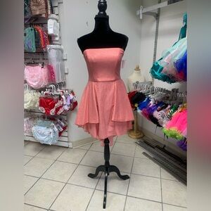 Size 15/16 Peachy Coral Sparkle Hi-Low Prom Homecoming Formal Cocktail Dress NWT